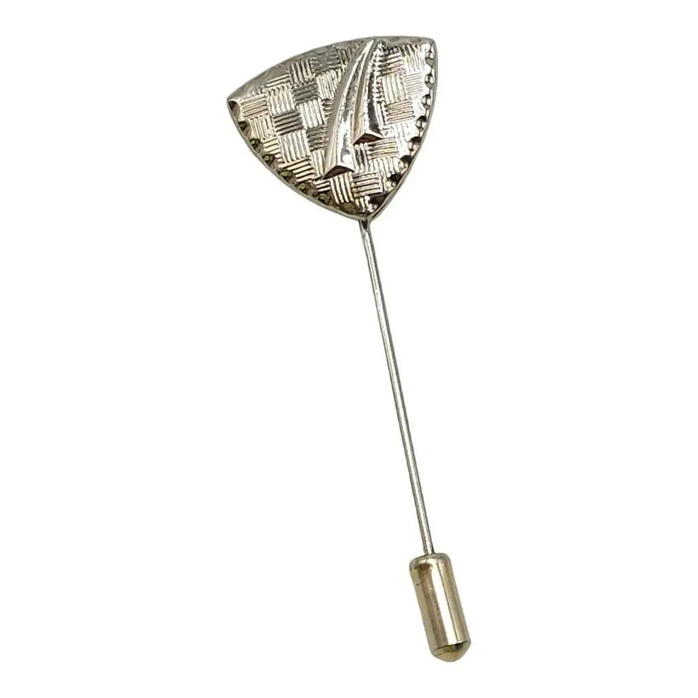 Textured Modernist Triangle Brooch Pin Silver Tone Vintage